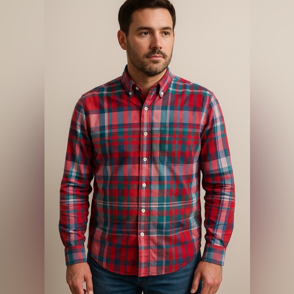 J. Crew Other - J.Crew Classic Fit Plaid Button-Down Shirt Secret Wash L Cotton Red Green Blue